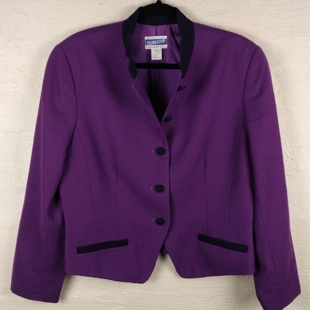 Pendleton Classic Wool Purple Mandarin Collar But… - image 8